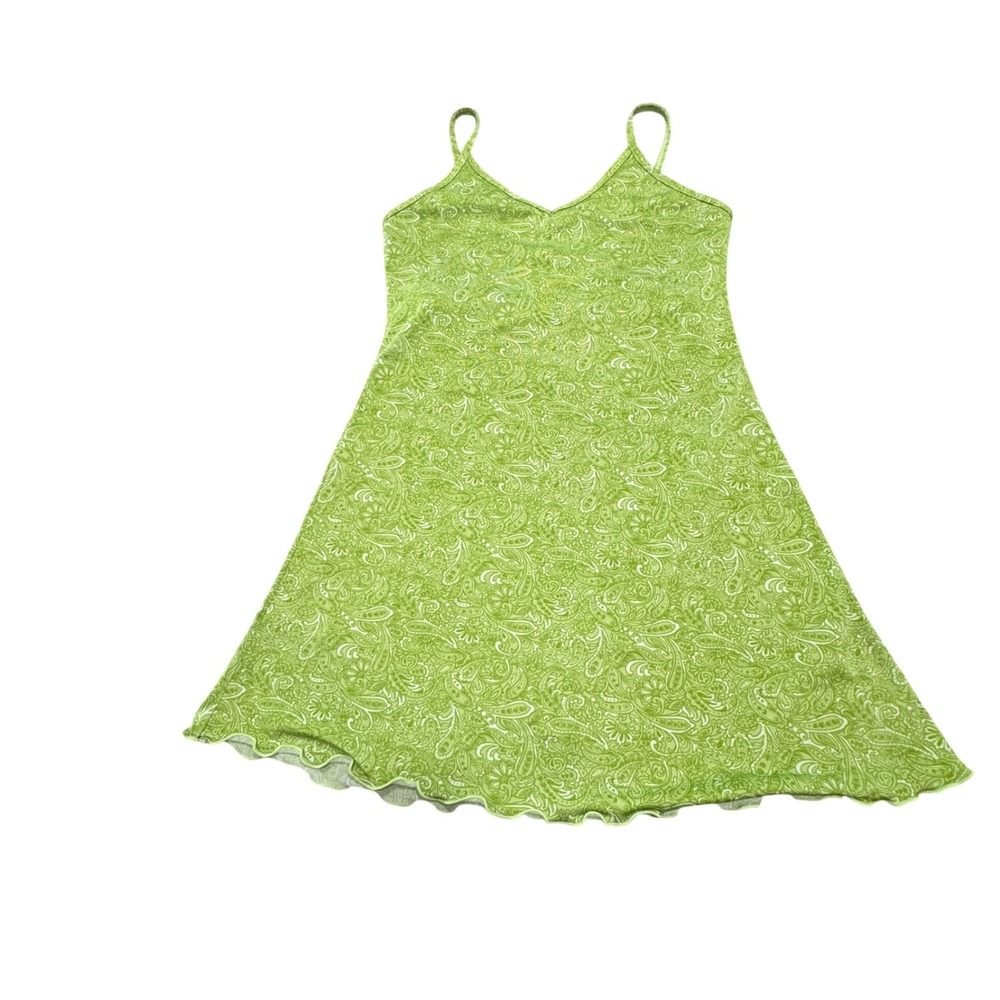 Y2K Latitude Paisley Mini Dress Womens SM Green Stretch Lettuce Hem Fairy Indie